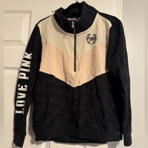 PINK Victoria's Secret Black and Cream Zip-Up
